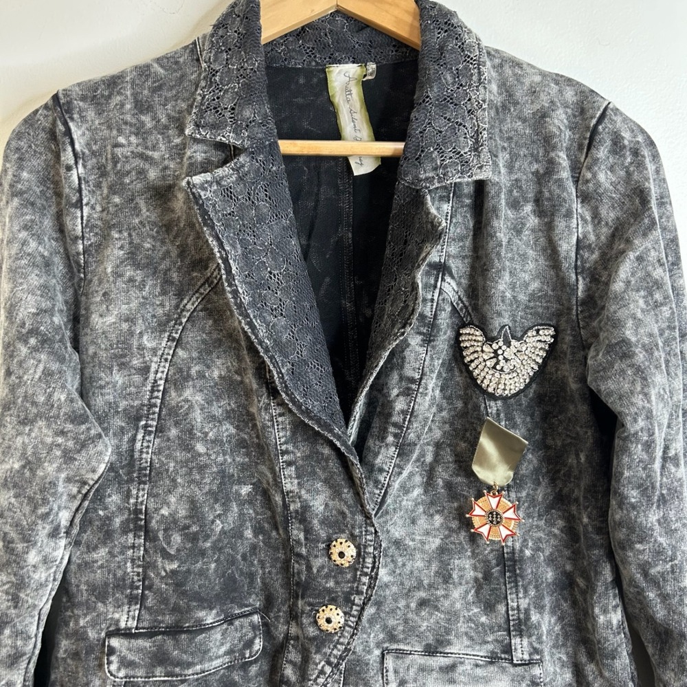 Aratta Silent Journey Colonel Jacket Womens XS Black Embellished Boho Grunge - Picture 2 of 10